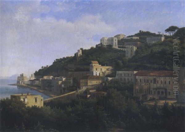 View Of The Coast Of Posillipo From Land Oil Painting by Alexandre Hyacinthe Dunouy