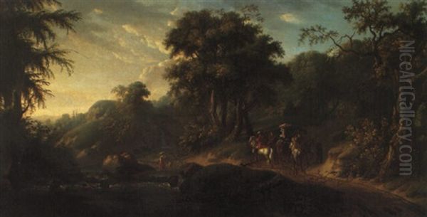 Paysage De Riviere Avec Personnages by Alexandre Hyacinthe Dunouy