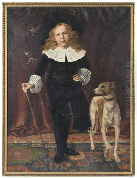 A Boy And His Dog Oil Painting by John Ward Dunsmore