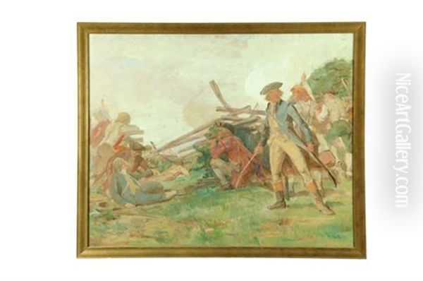 Fight At The Rail Fence, Bunker Hill (sketch) Oil Painting by John Ward Dunsmore