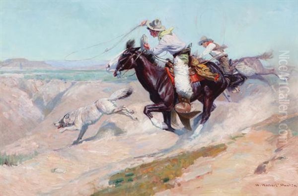 Roping A Wolf (roping A Lobo) Oil Painting by William Herbert Dunton