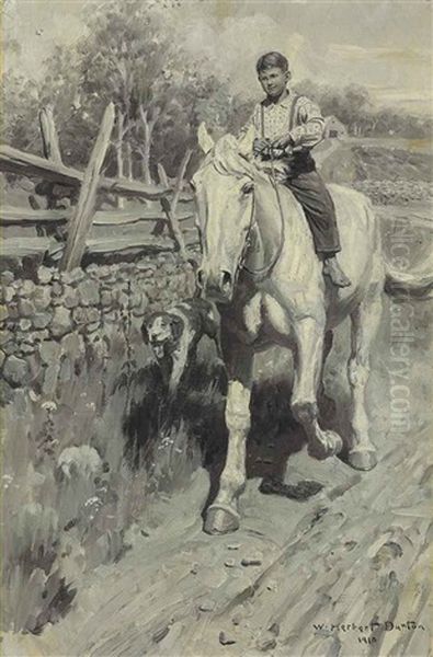 Boy On Horseback (i Cannot Remember When I Was Not At Home On The Back Of A Horse... At The Age Of Six I Was Given A Horse Of My Own) Oil Painting by William Herbert Dunton