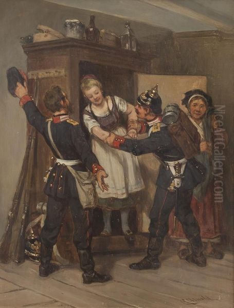 Magd Mit Soldaten Oil Painting by Carl Johann Arnold