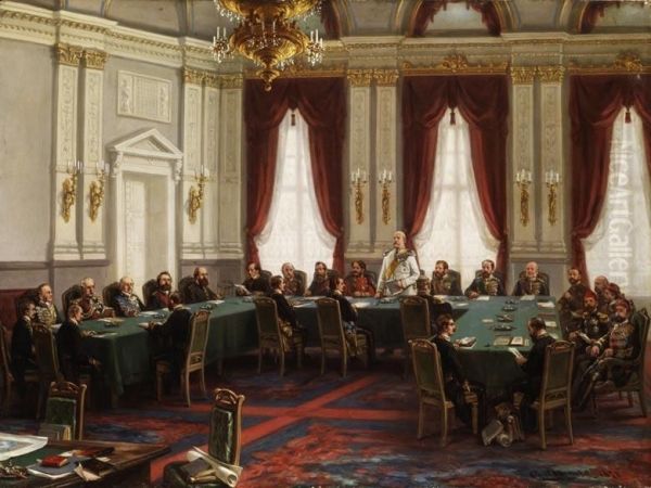 Der Berliner Kongress Im Palais Des Fursten Bismarck Oil Painting by Carl Johann Arnold