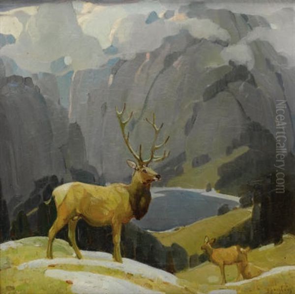 In The Tetons Oil Painting by William Herbert Dunton