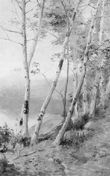 Study Of Trees By A Lake Oil Painting by William Herbert Dunton