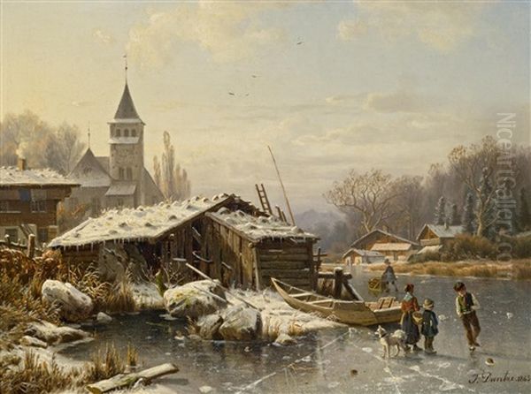 Wintertag Oil Painting by Johannes Bartholomaeus Duntze