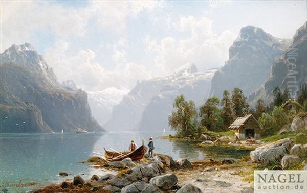 Fjordlandschaft Oil Painting by Johannes Bartholomaeus Duntze