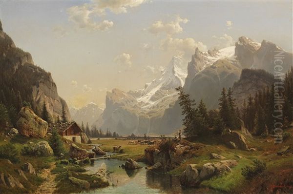 Das Gasterntal Im Berner Oberland Oil Painting by Johannes Bartholomaeus Duntze