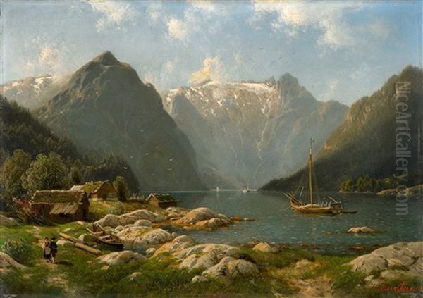 Norwegischer Fjord Oil Painting by Johannes Bartholomaeus Duntze