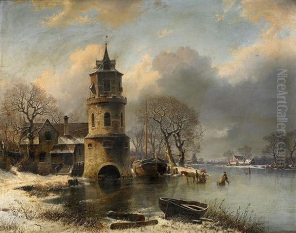 Wintertag Am Kanal Oil Painting by Johannes Bartholomaeus Duntze