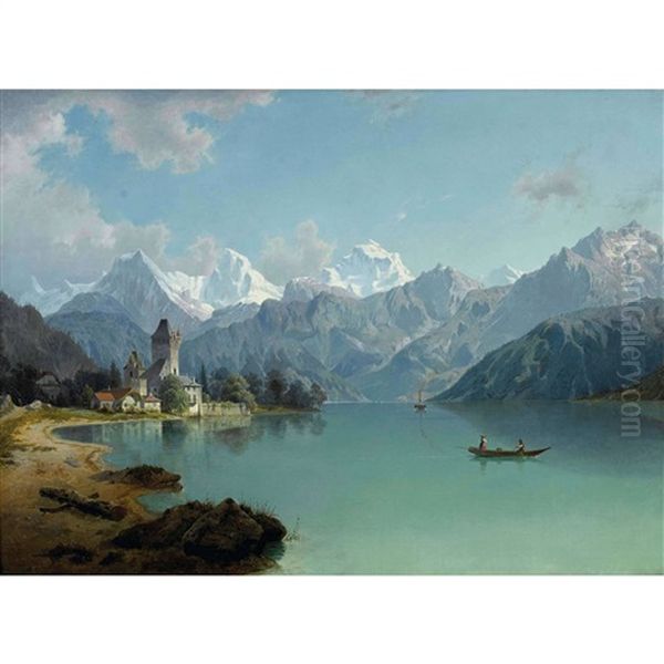 Thunerseelandschaft Mit Schloss Oberhofen Oil Painting by Johannes Bartholomaeus Duntze