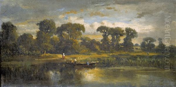 Flusspartie Im Abendlicht Oil Painting by Johannes Bartholomaeus Duntze