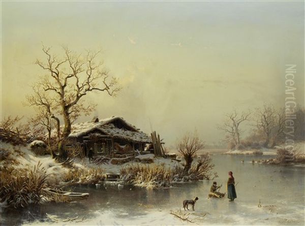 Winter Scene Oil Painting by Johannes Bartholomaeus Duntze