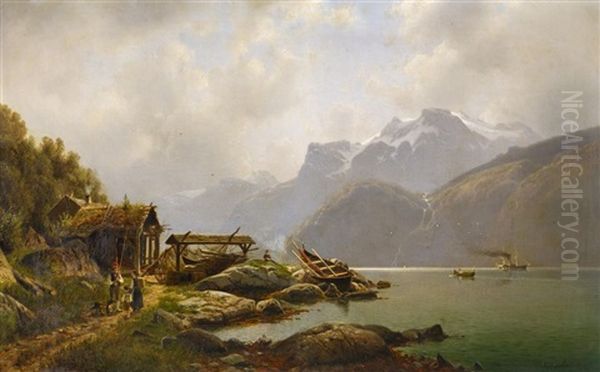 Norwegischer Fjord Oil Painting by Johannes Bartholomaeus Duntze