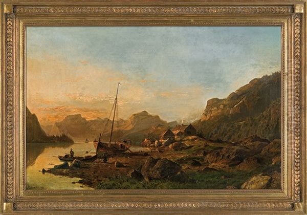 By The Fiord Oil Painting by Johannes Bartholomaeus Duntze