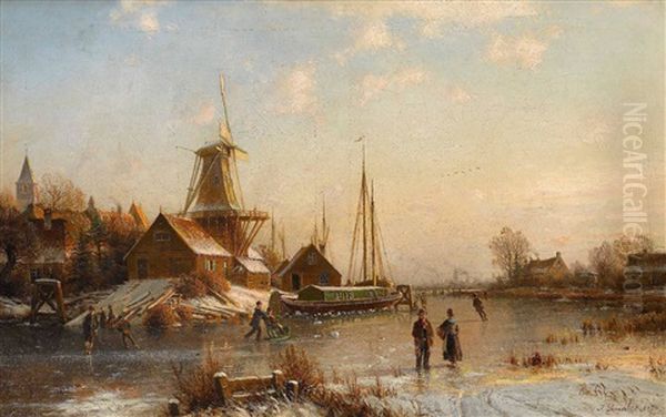 Hollandische Winterlandschaft Oil Painting by Johannes Bartholomaeus Duntze