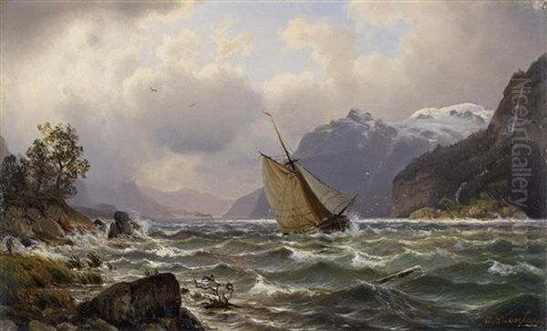 Bewegte See Im Fjord Oil Painting by Johannes Bartholomaeus Duntze