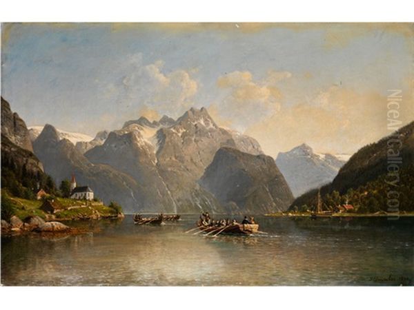 Hochzeitsfahrt Auf Einem Alpensee Oil Painting by Johannes Bartholomaeus Duntze