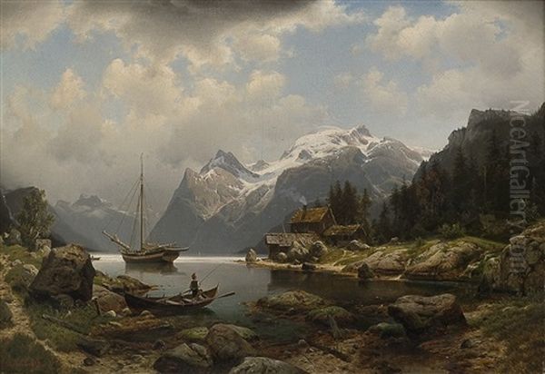 Fra Hardangerfjorden Oil Painting by Johannes Bartholomaeus Duntze