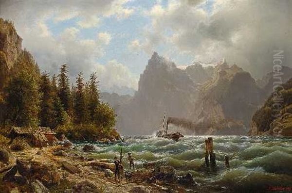 Sturmischer Fjord Oil Painting by Johannes Bartholomaeus Duntze