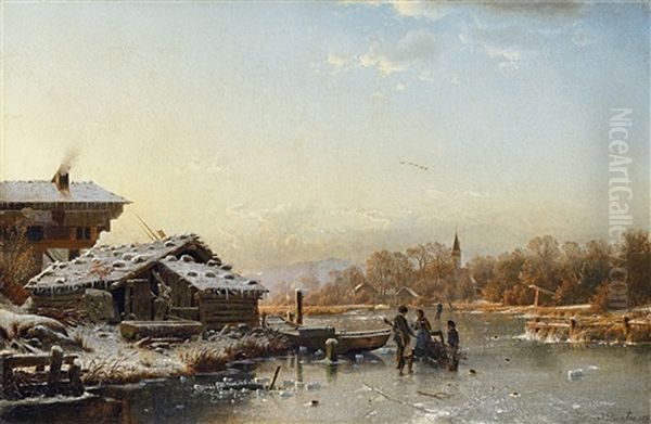 Winterlandschaft Oil Painting by Johannes Bartholomaeus Duntze