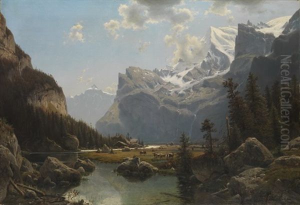 Gastherntal Im Berner Oberland Oil Painting by Johannes Bartholomaeus Duntze