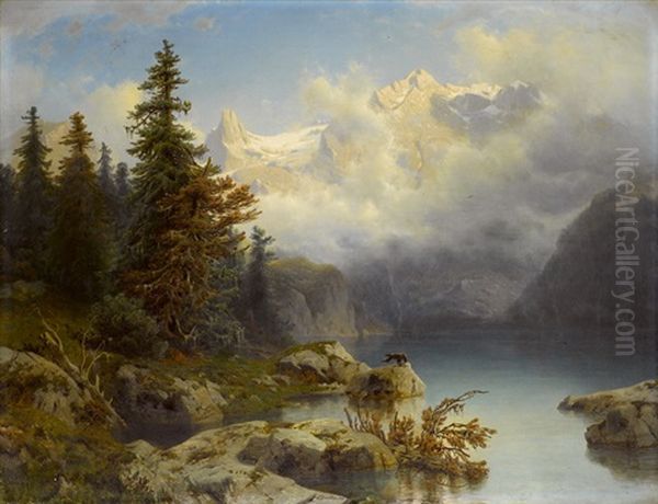 Bergsee In Den Alpen Oil Painting by Johannes Bartholomaeus Duntze