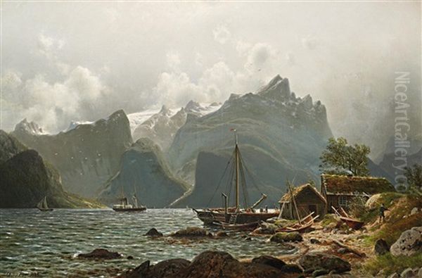 Norwegischer Sommer Am Naerofjord Oil Painting by Johannes Bartholomaeus Duntze