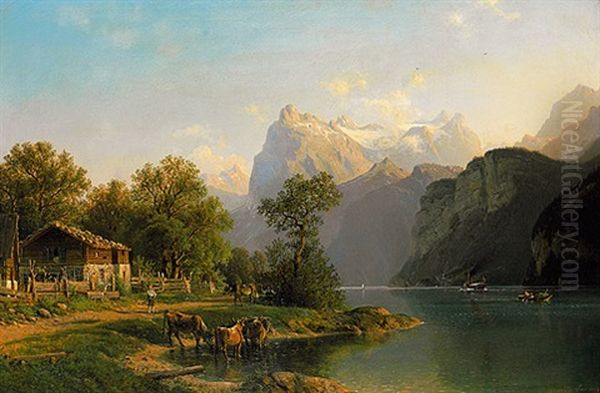 Blick Auf Den Vierwaldstatter See An Einem Prachtvollen Sommertag Oil Painting by Johannes Bartholomaeus Duntze