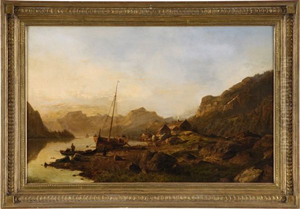 Fjordlandschaft Im Spatsommer Oil Painting by Johannes Bartholomaeus Duntze