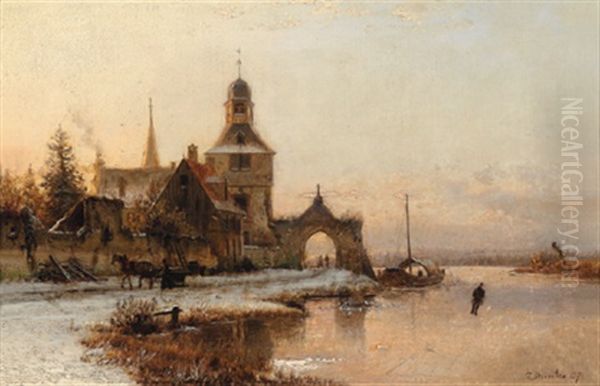 Winterlandschaft Mit Einem Eislaufer by Johannes Bartholomaeus Duntze