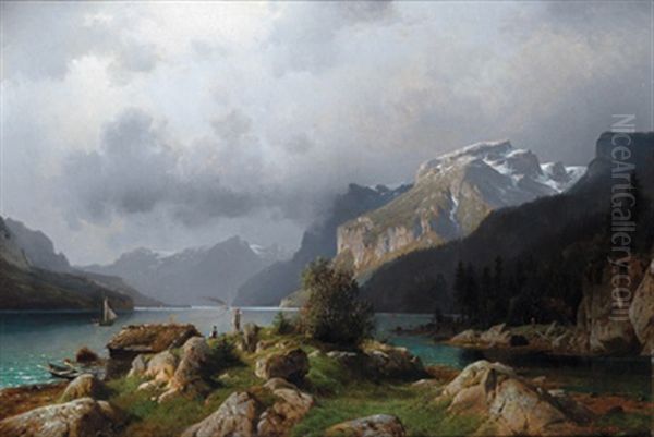 Alpenlandschaft Mit Einem See Oil Painting by Johannes Bartholomaeus Duntze