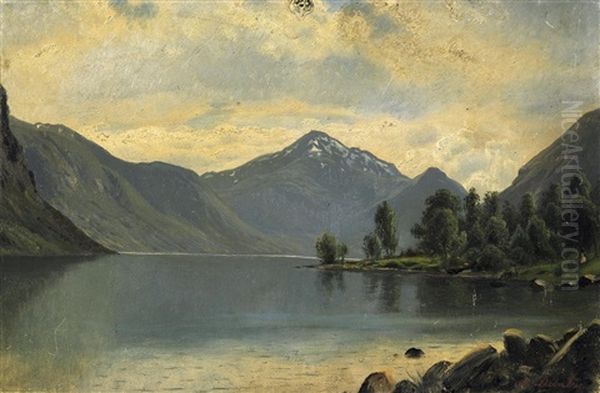 Schweizer Bergsee. Studie Oil Painting by Johannes Bartholomaeus Duntze