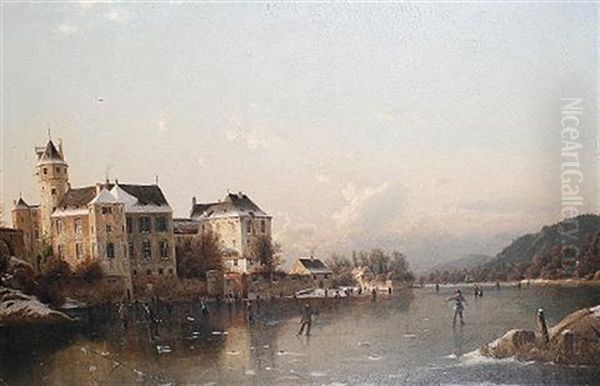 Figures Skating On A Frozen River by Johannes Bartholomaeus Duntze