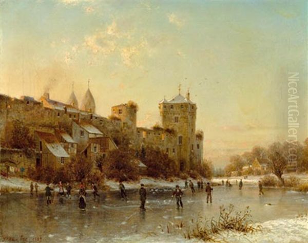 Motiv Aus Andernach Am Rhein - Winternachmittag Oil Painting by Johannes Bartholomaeus Duntze