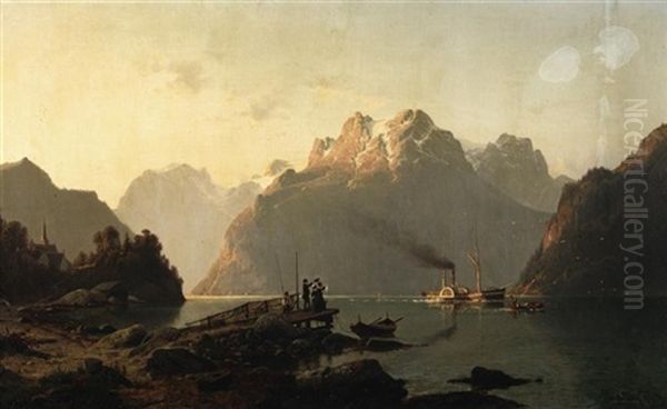 Abschied Vom Fjord Oil Painting by Johannes Bartholomaeus Duntze