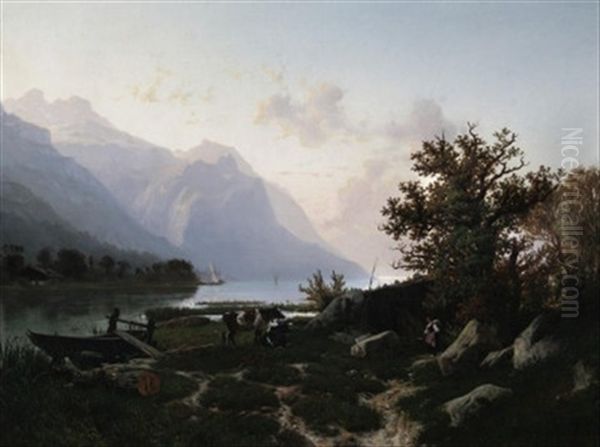 Sommernachmittag An Den Ufern Eines Fjordes Oil Painting by Johannes Bartholomaeus Duntze