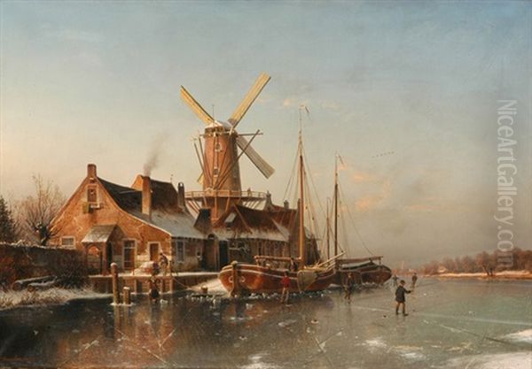 Eisvergnugen Oil Painting by Johannes Bartholomaeus Duntze