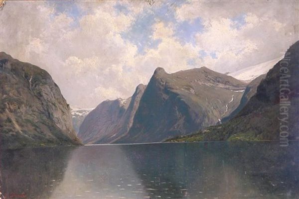 Das Tolsterwasser Im Sonjefjord (+ Norwegischer Fjord, Larger; 2 Works) Oil Painting by Johannes Bartholomaeus Duntze