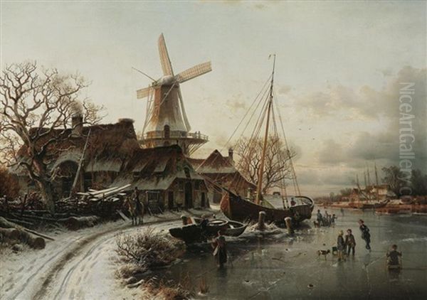 Eisvergnugen Oil Painting by Johannes Bartholomaeus Duntze