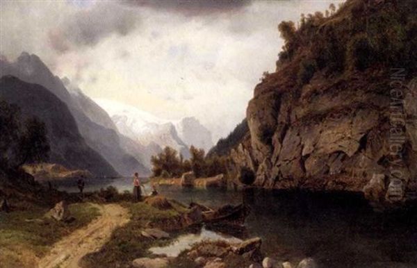 Vestlandsfjord Oil Painting by Johannes Bartholomaeus Duntze