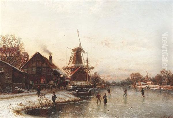 Winternachmittag Auf Dem Eis Oil Painting by Johannes Bartholomaeus Duntze