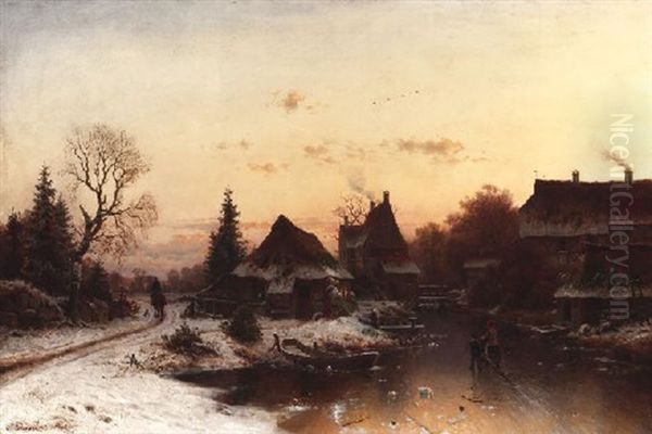 Norddeutsche Winterlandschaft Oil Painting by Johannes Bartholomaeus Duntze