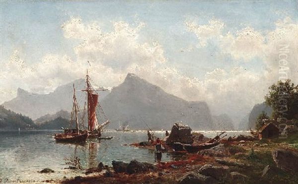 Sommer In Einem Norwegischen Fjord Oil Painting by Johannes Bartholomaeus Duntze