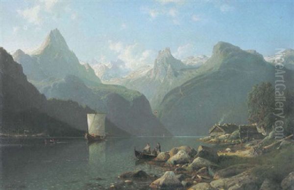 Norwegische Landschaft, Partie Von Nordfjord Oil Painting by Johannes Bartholomaeus Duntze