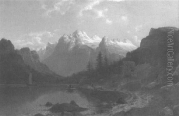 Blick Auf Einen Gebirgssee In Der Morgensonne Oil Painting by Johannes Bartholomaeus Duntze