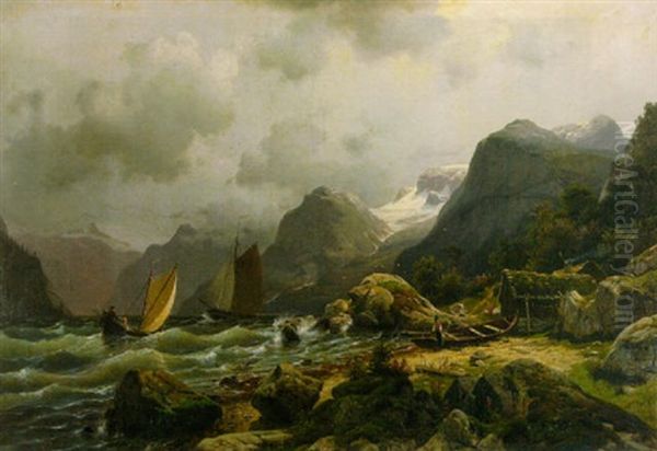 Norwegische Fjordlandschaft Bei Sturm Oil Painting by Johannes Bartholomaeus Duntze