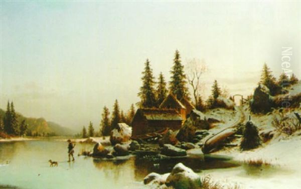 A Winter Morning Oil Painting by Johannes Bartholomaeus Duntze