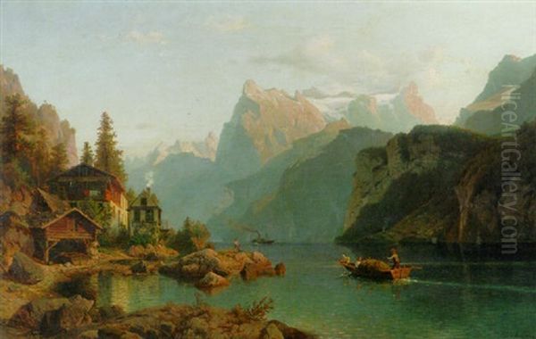 An Idyllic Landscape In Tirol Oil Painting by Johannes Bartholomaeus Duntze